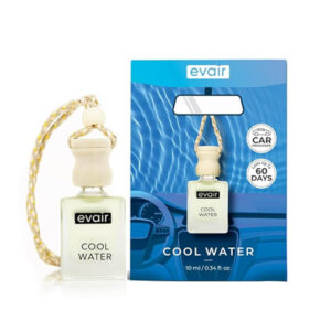Evair Cool Water Car Air Freshener, Car Aroma with Essential Oils, Hanging Perfume for Car in Glass Bottle with Wooden Diffuser Lid (10ml, Pack -1)