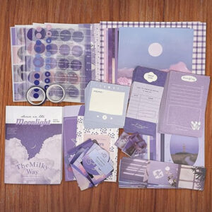 EtaMoon Vintage Aesthetic Scrapbook Kit, 346 Pcs, A6 Grid Notebook, Washi Stickers, Envelopes, Scrapbook Papers, Folding Labels, Photo Frames, Calendar Stickers, Stickers (Moon Light)