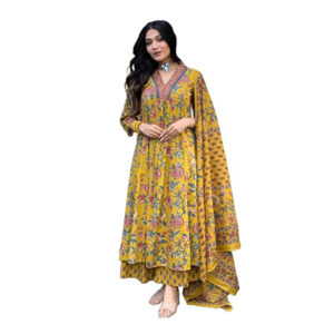 GoSriKi Women's Rayon Viscose Anarkali Printed Kurta with Palazzo & Dupatta